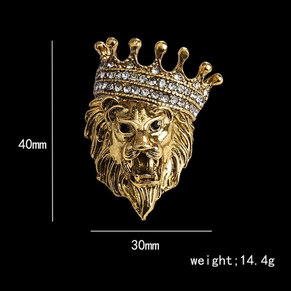 Lion Head Brooch Crystal Crown Lapel Pin for Men Suit Shirt Collar Pins Brooches - Picture 6 of 6